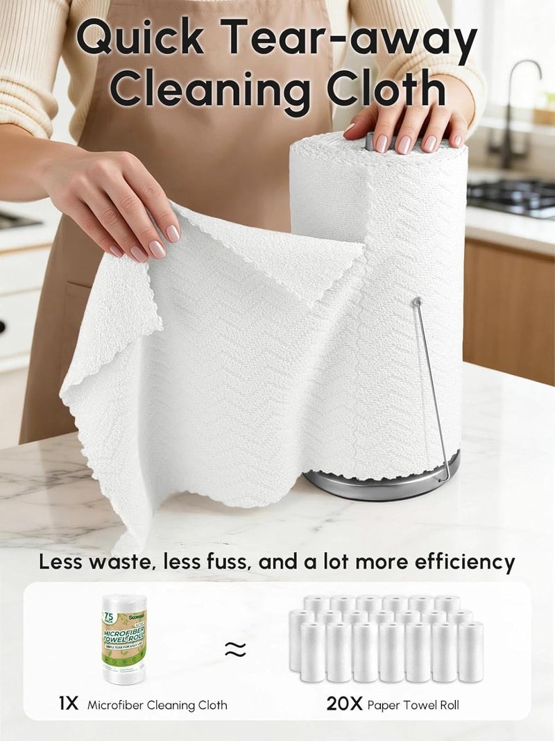 SOOWASH Microfiber Cleaning Cloths Roll, 75 Pack Tear Away Microfiber Towels Roll, 12" x 13" Lint Free Rags, Reusable Cleaning Cloths, Washable, Scratch Free,Ultra Absorbent Dish Rags(White Ripple) - Image 2